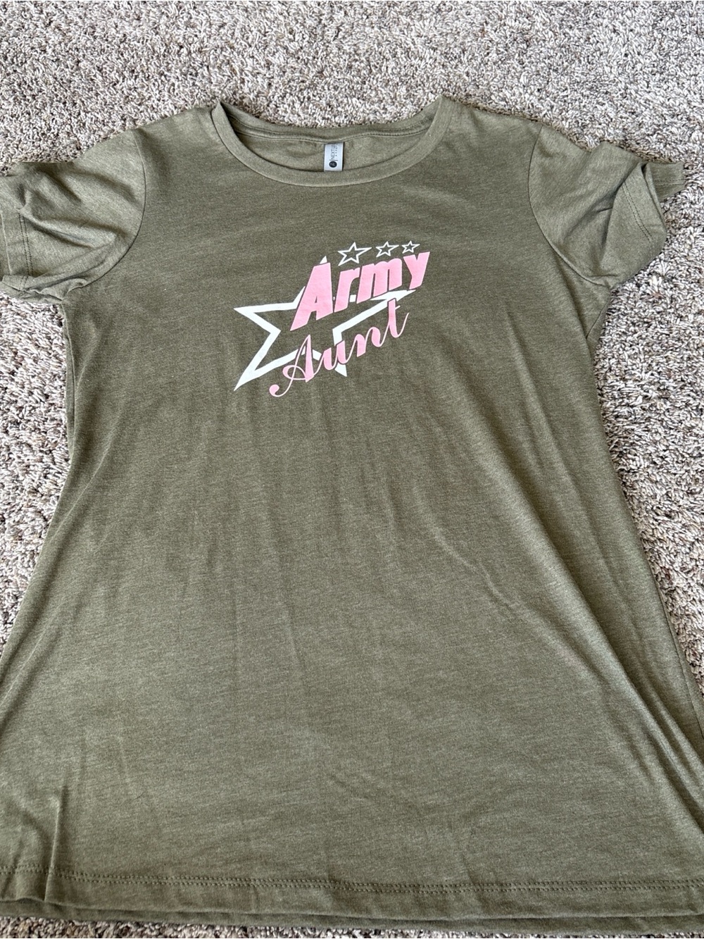Next Level Apparel Olive Green 'Army Aunt' Graphic Tee with Pink and White Print